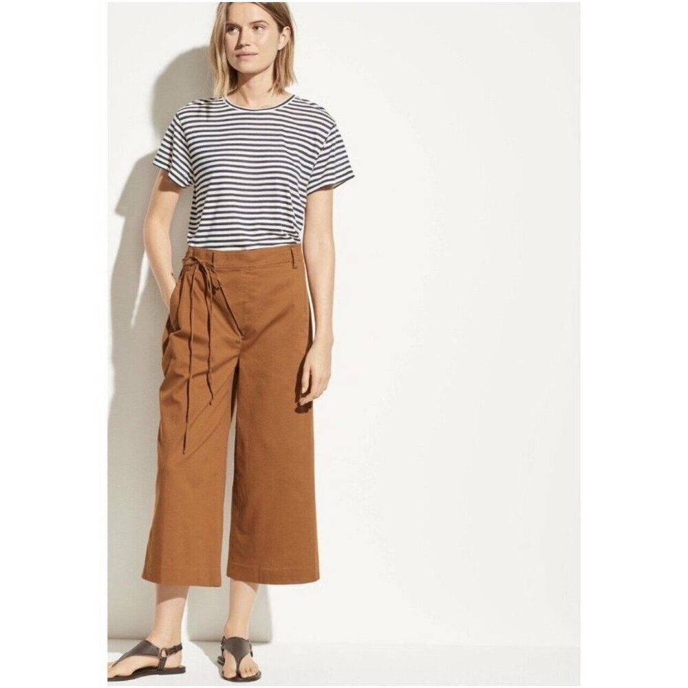 Vince Tie Waist Culotte Size 12 Color Teakwood New $265